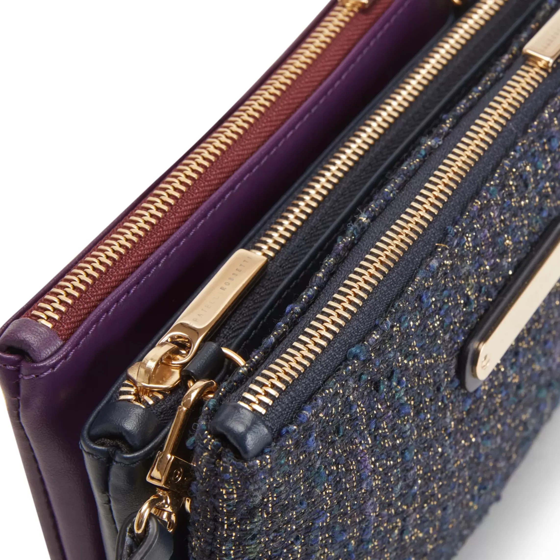 Fratelli Rossetti Blue/purple leather and fabric Esquire clutch|^ Bags