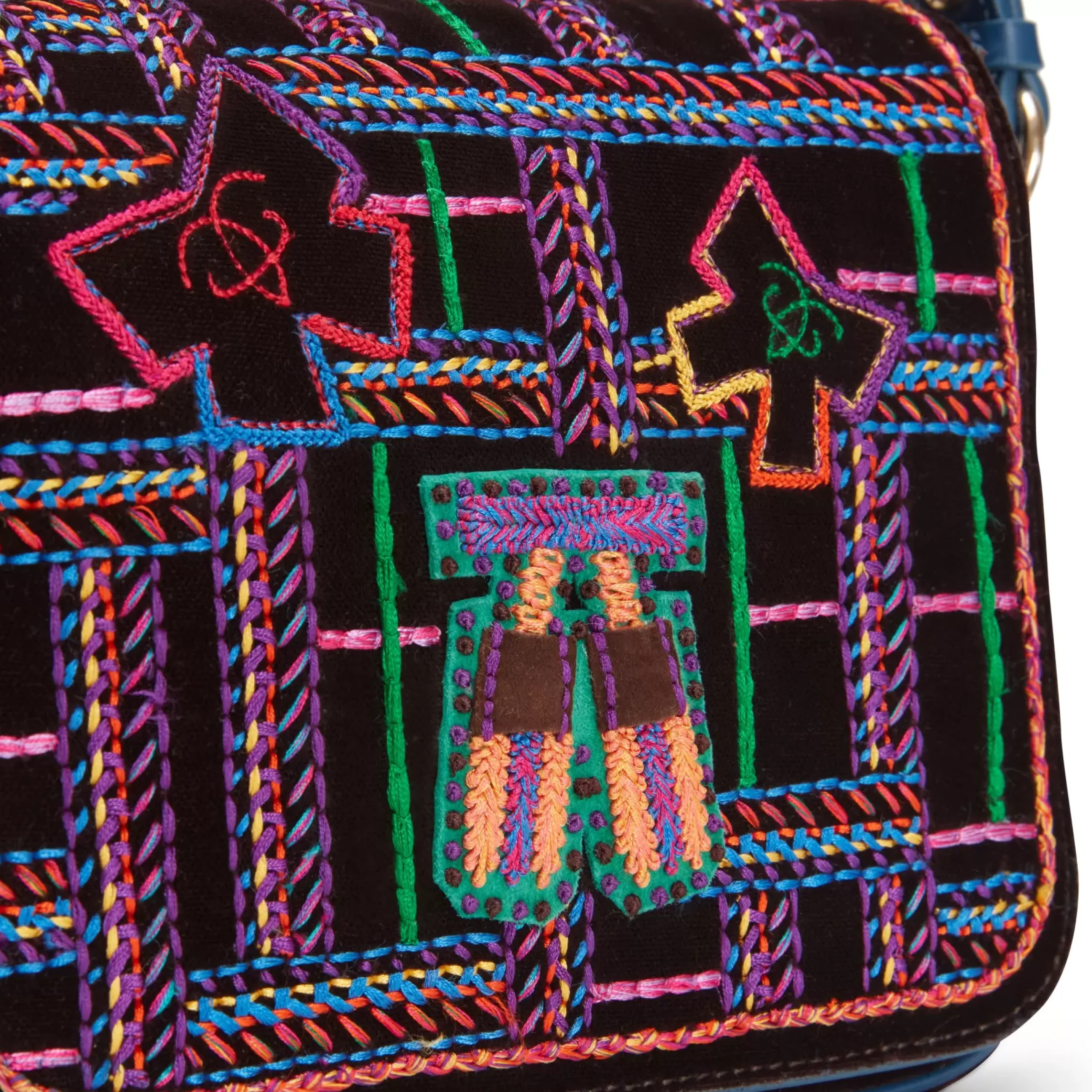 Fratelli Rossetti Mini shoulder bag in ebony-coloured embroidered velvet|^ Bags