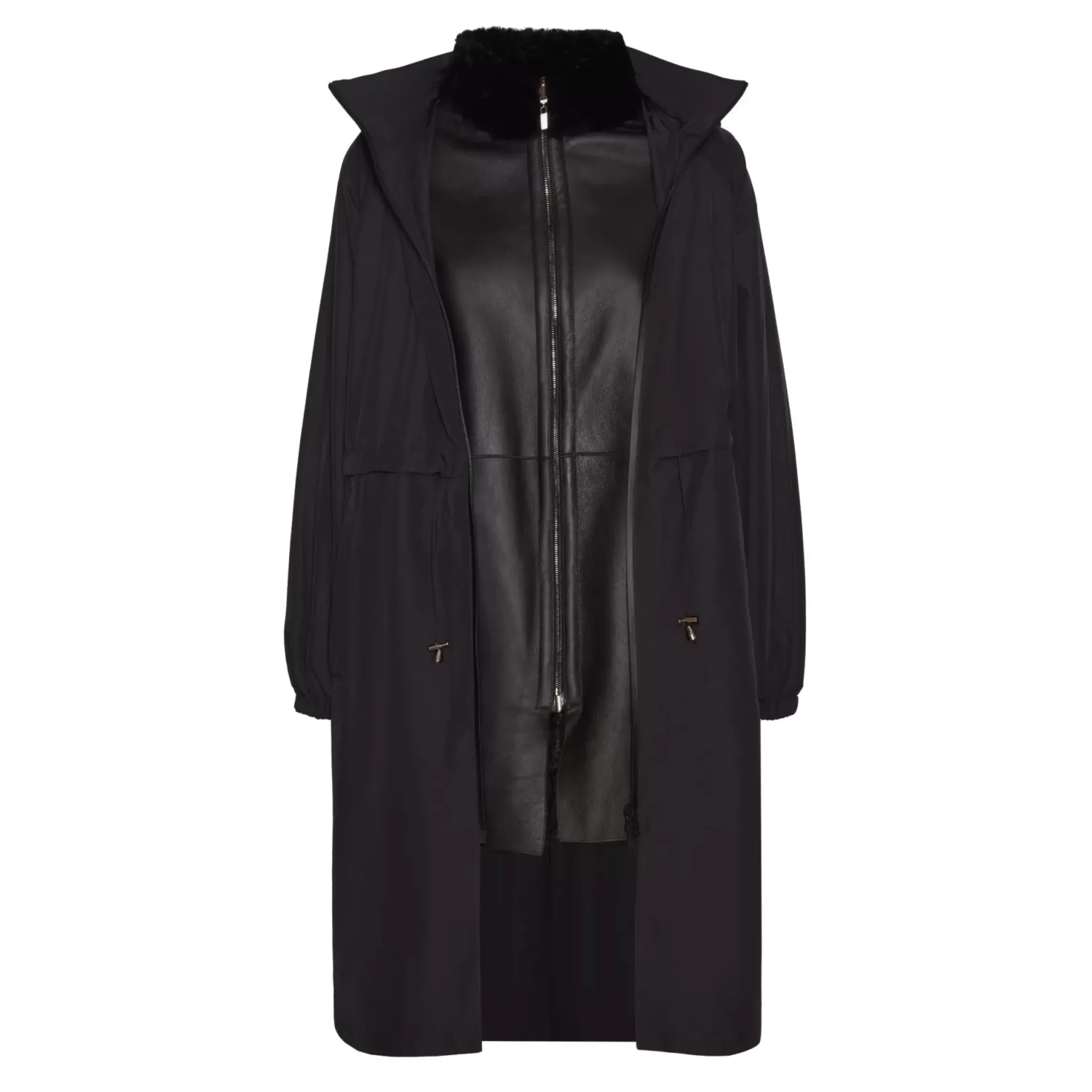 Fratelli Rossetti Women's black reversible nylon and shearling combined coat|^ Outerwear