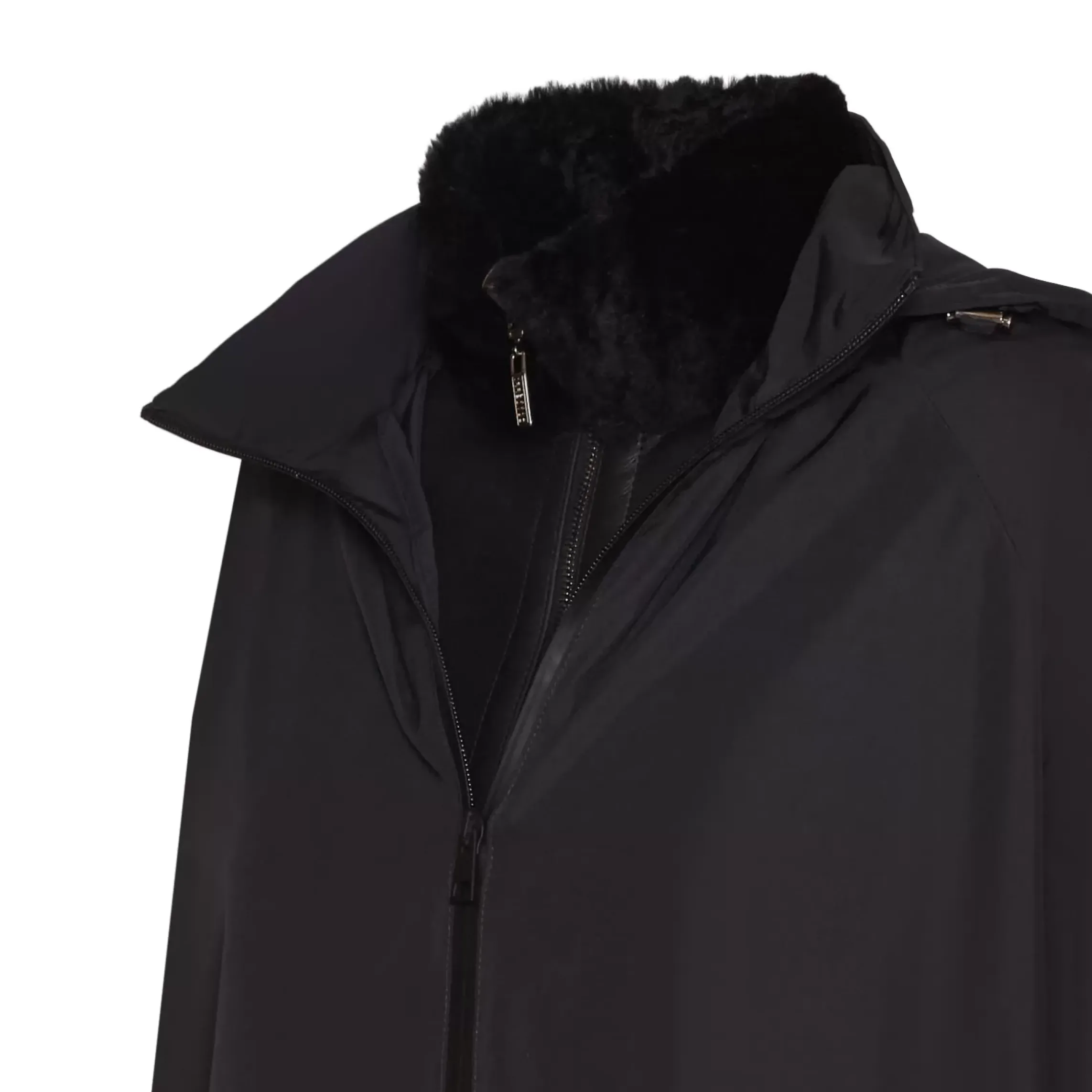 Fratelli Rossetti Women's black reversible nylon and shearling combined coat|^ Outerwear